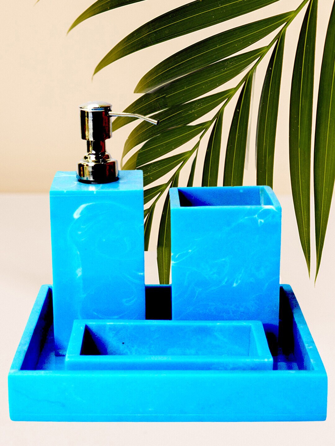Tranquil square Set of 4 Blue Resin Bathroom Accessory Price in India