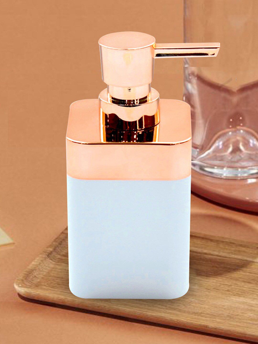 Tranquil square White 7 Roze-Gold Solid Polyresin Rectangular Soap Dispenser-250ml Price in India