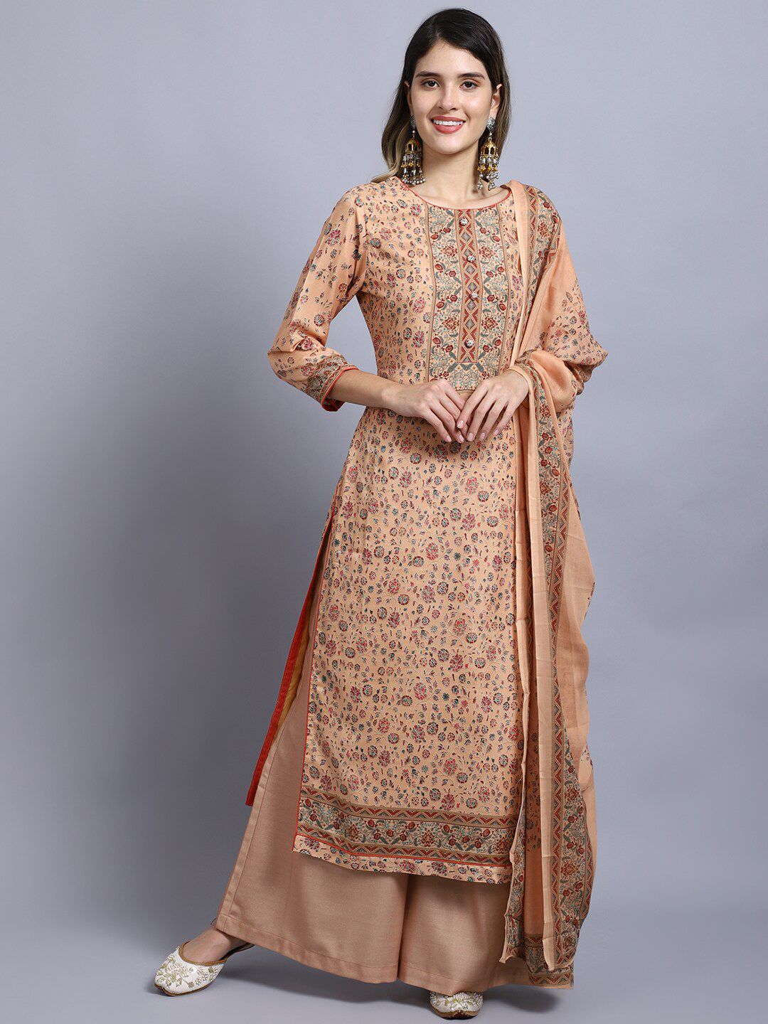 Stylee LIFESTYLE Beige & Pink Digital Printed Unstitched Dress Material Price in India