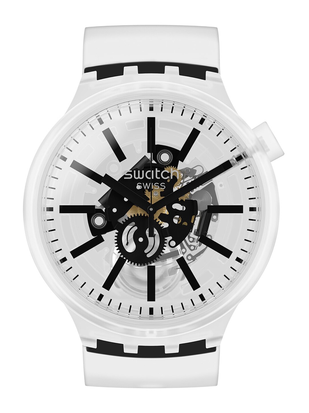 Swatch Unisex White Patterned Dial & White Bracelet Style Straps Analogue Watch Price in India