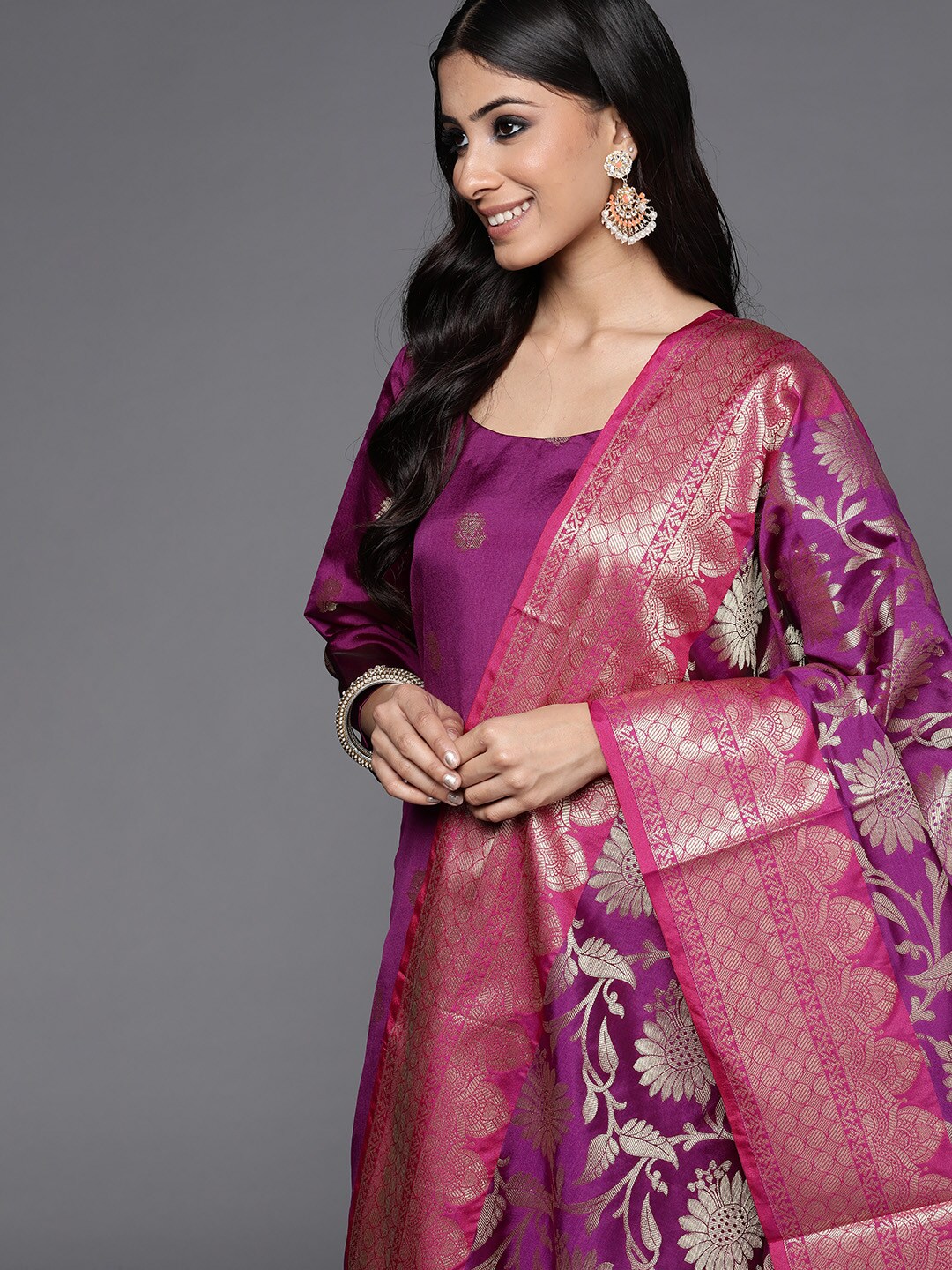 Inddus Purple Woven Design Unstitched Dress Material Price in India