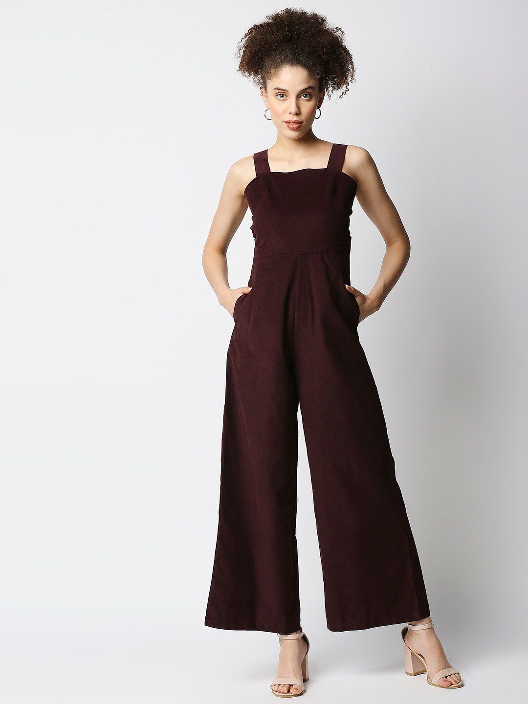 Disrupt Maroon Cut-Out Basic Jumpsuit Price in India