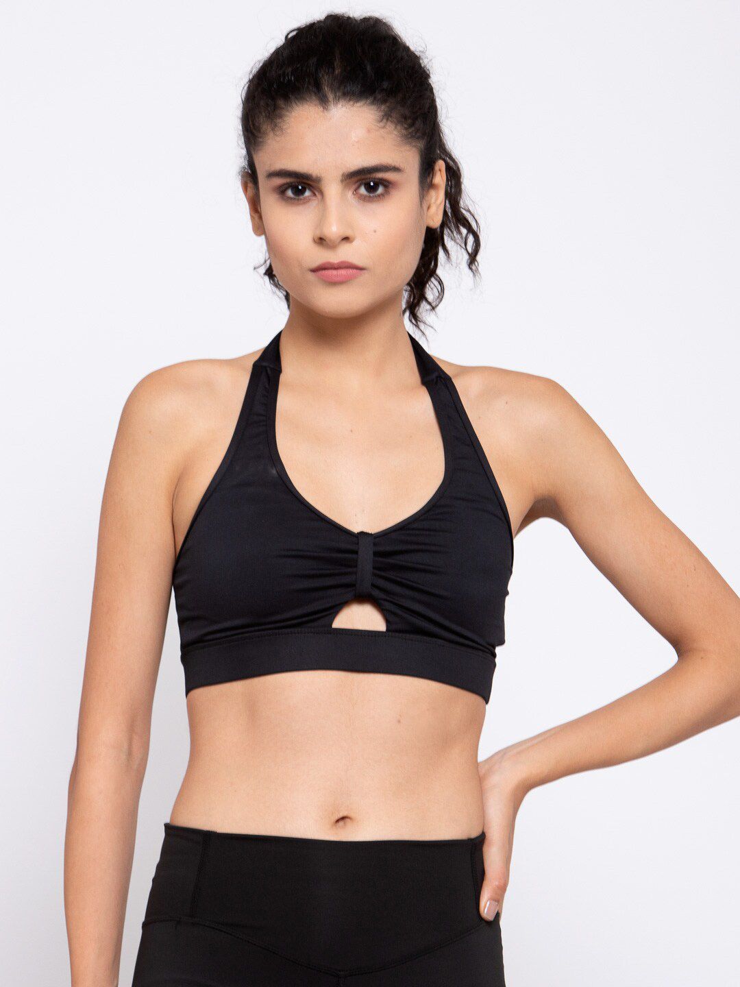 iki chic Black Bra Lightly Padded Halter Neck Sports Bra Price in India