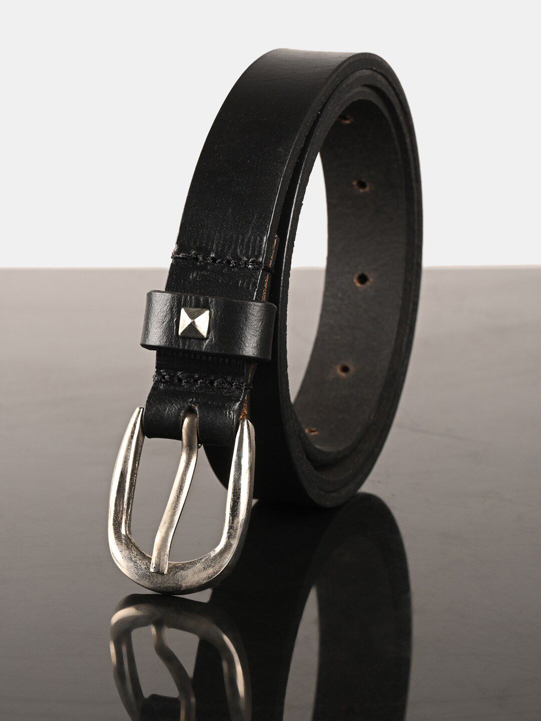 BuckleUp Women Black Leather Belt Price in India