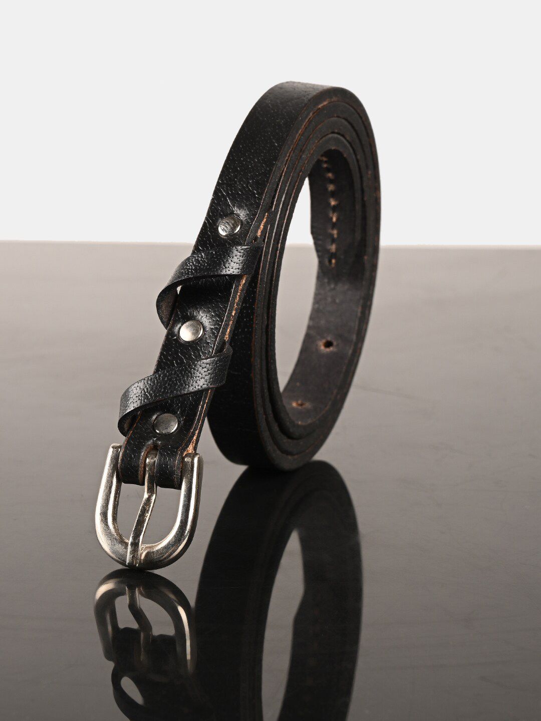 BuckleUp Women Black Leather Belt Price in India