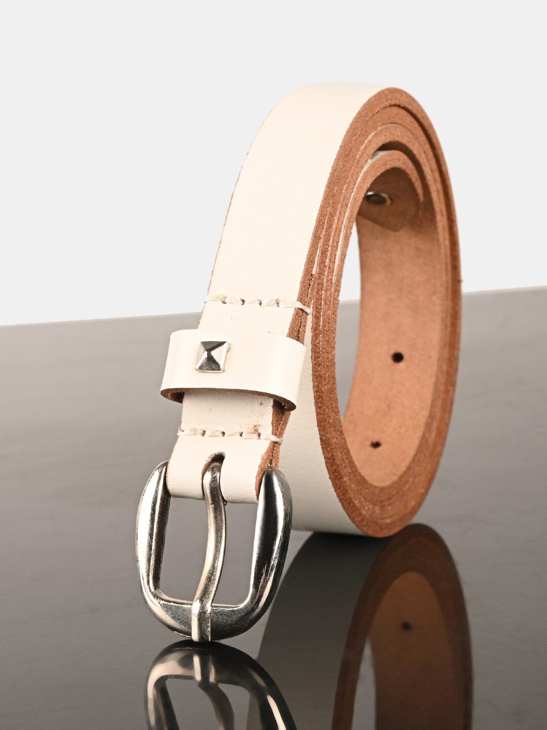 BuckleUp Women White Leather Belt Price in India