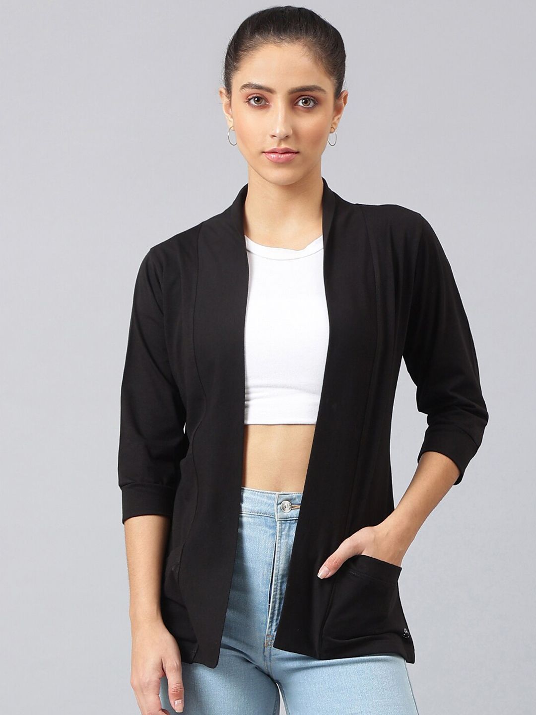 FEMEA Women Black Longline Shrug Price in India