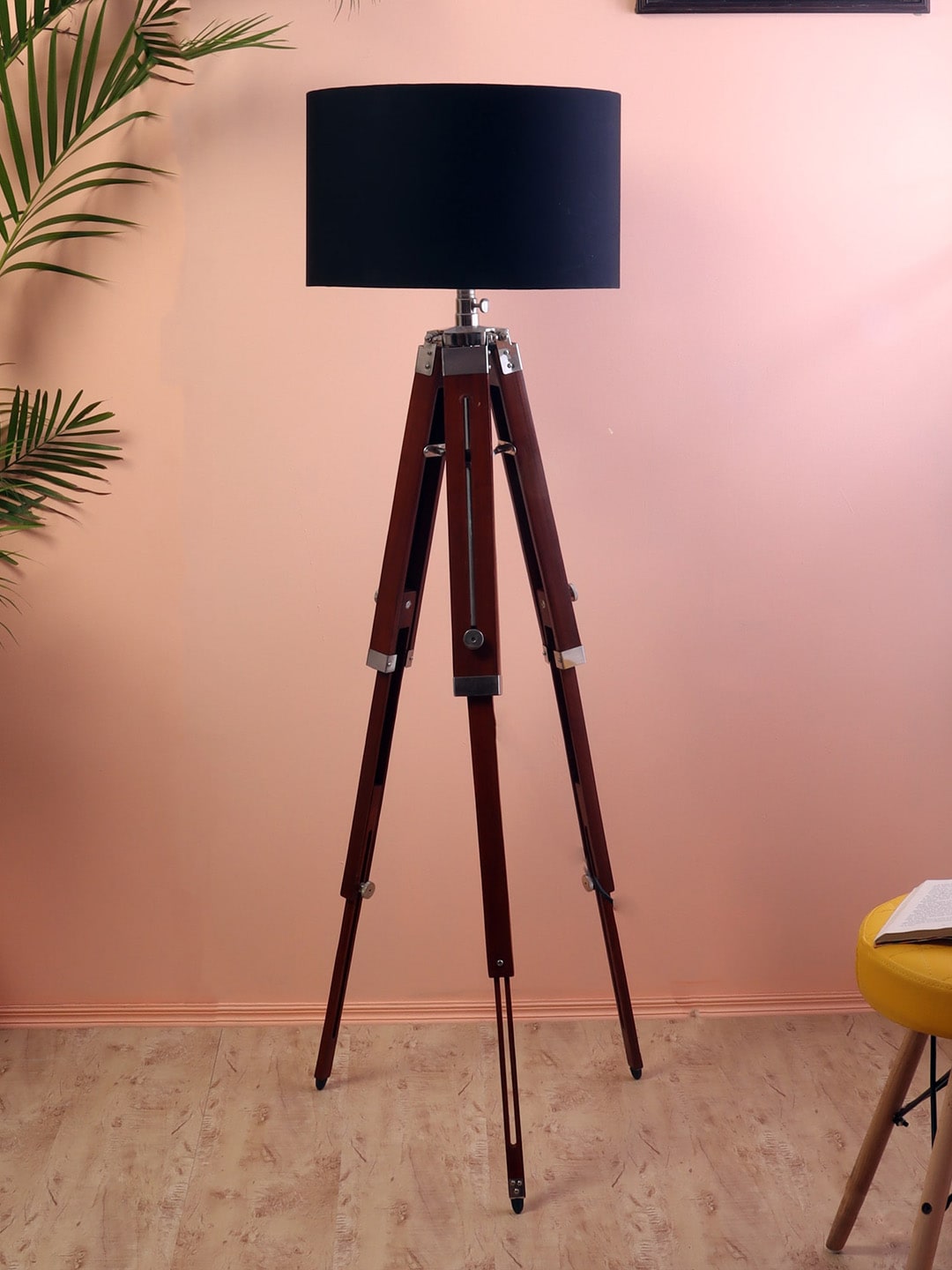 Beverly Studio Black & Brown Wooden 14 Inches Tripod Floor Lamp Price in India