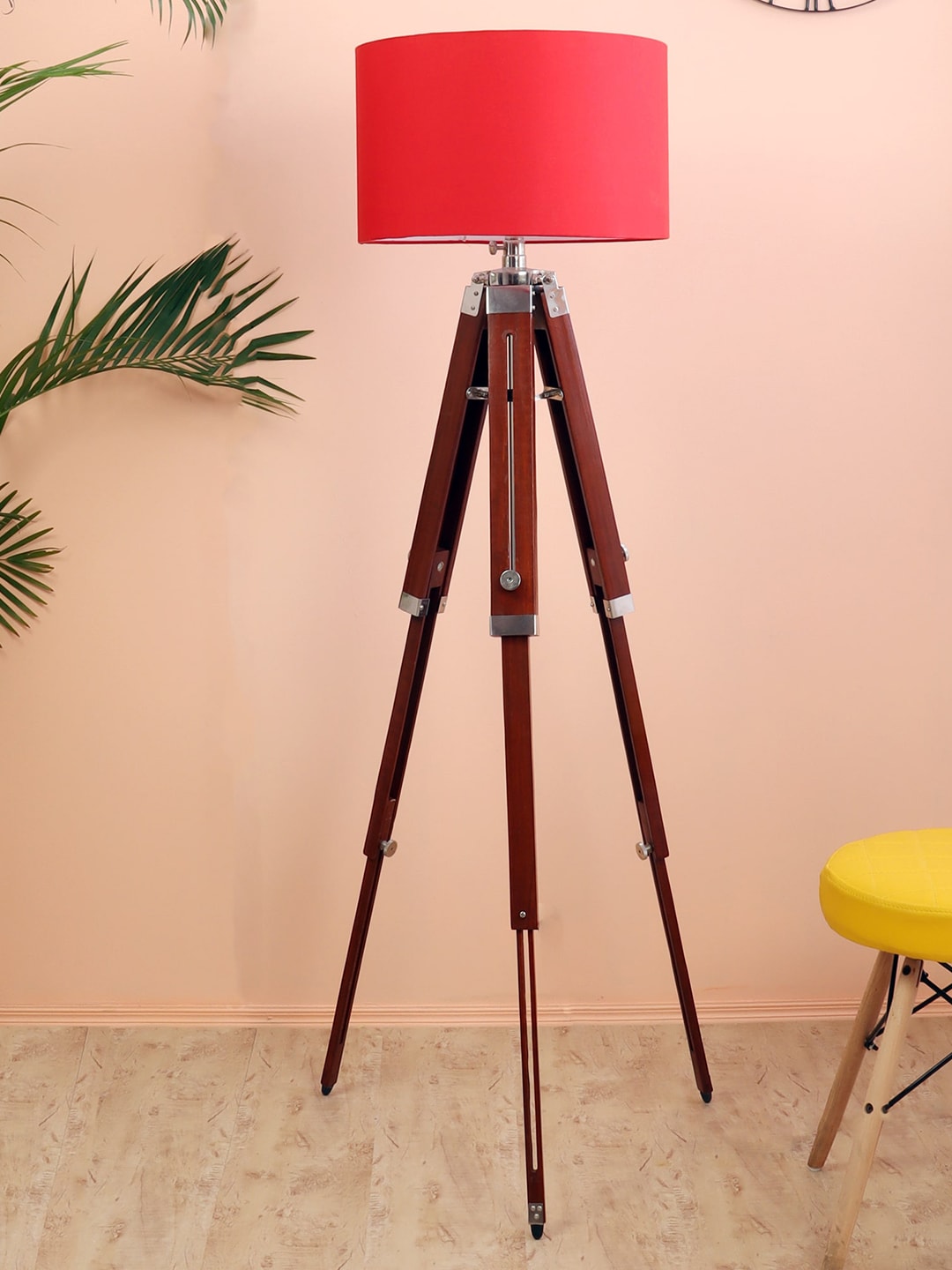 BEVERLY STUDIO Brown & Red 14 Inch Wooden Tripod Floor Lamp Price in India
