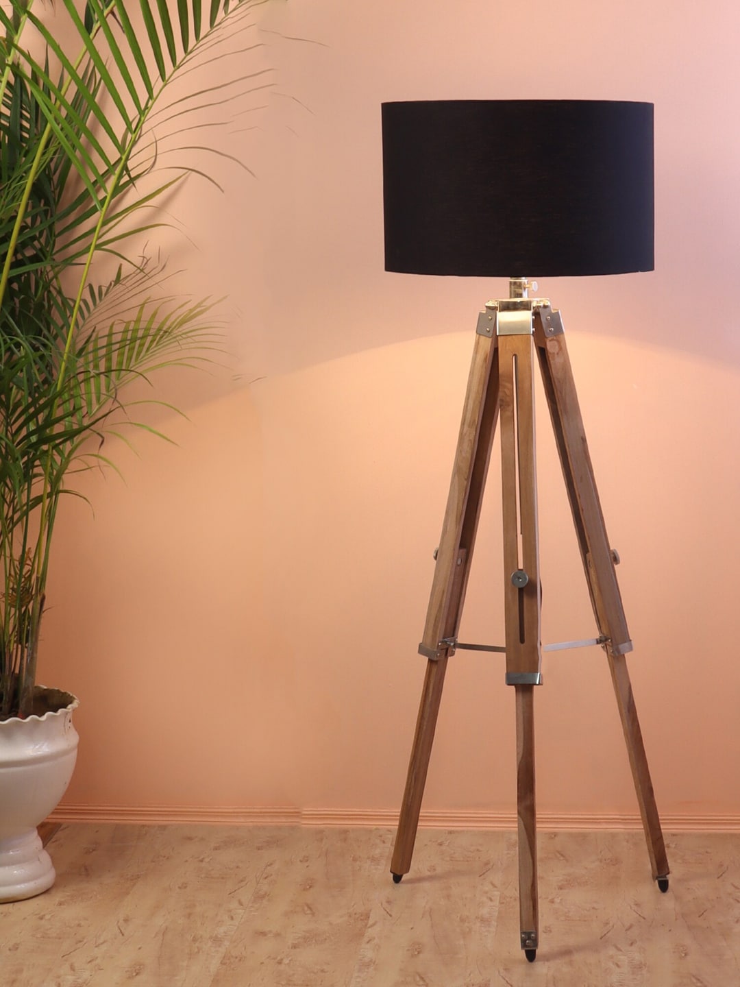 Beverly Studio Black & Beige Wooden 14 Inches Tripod Floor Lamp Price in India