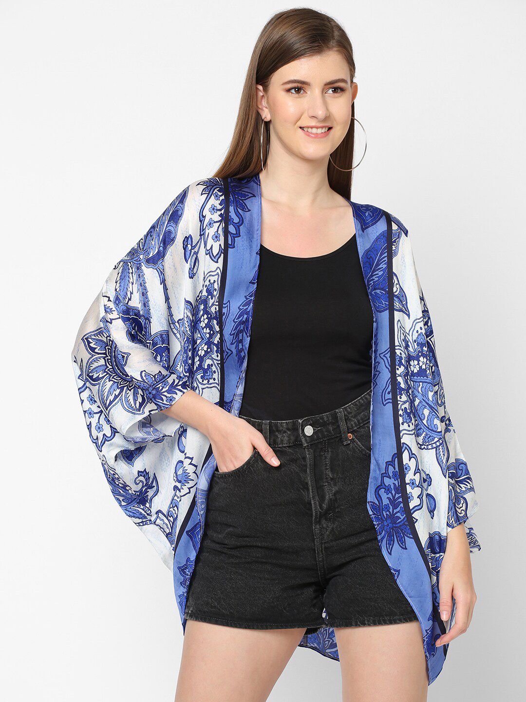 Cloth Haus India Women Grey & Blue Printed Shrug Price in India