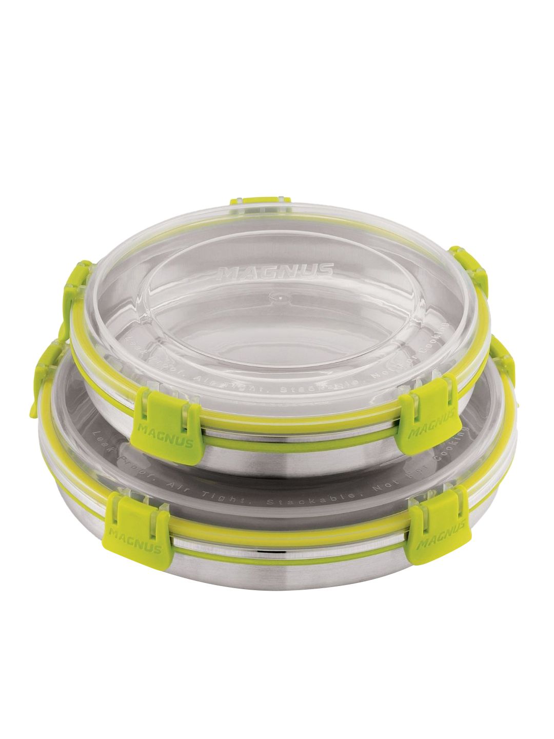 MAGNUS Set Of 2 Silver & Green Klip Lock Stainless Steal Storage Containers Price in India