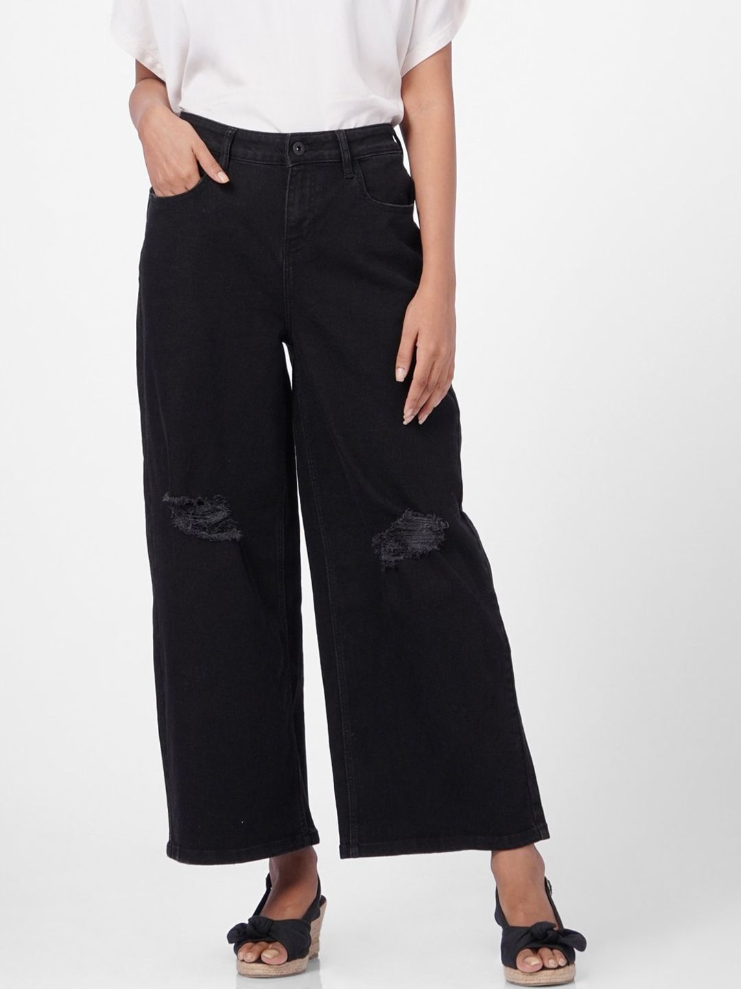 Vero Moda Women Black High-Rise Mildly Distressed Jeans Price in India