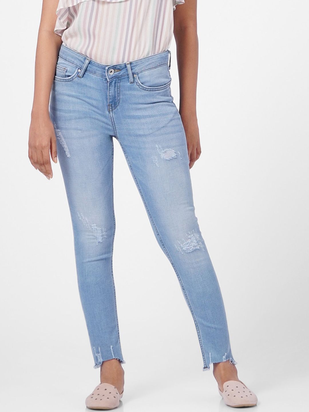 Vero Moda Women Blue Skinny Fit High-Rise Low Distress Light Fade Jeans Price in India
