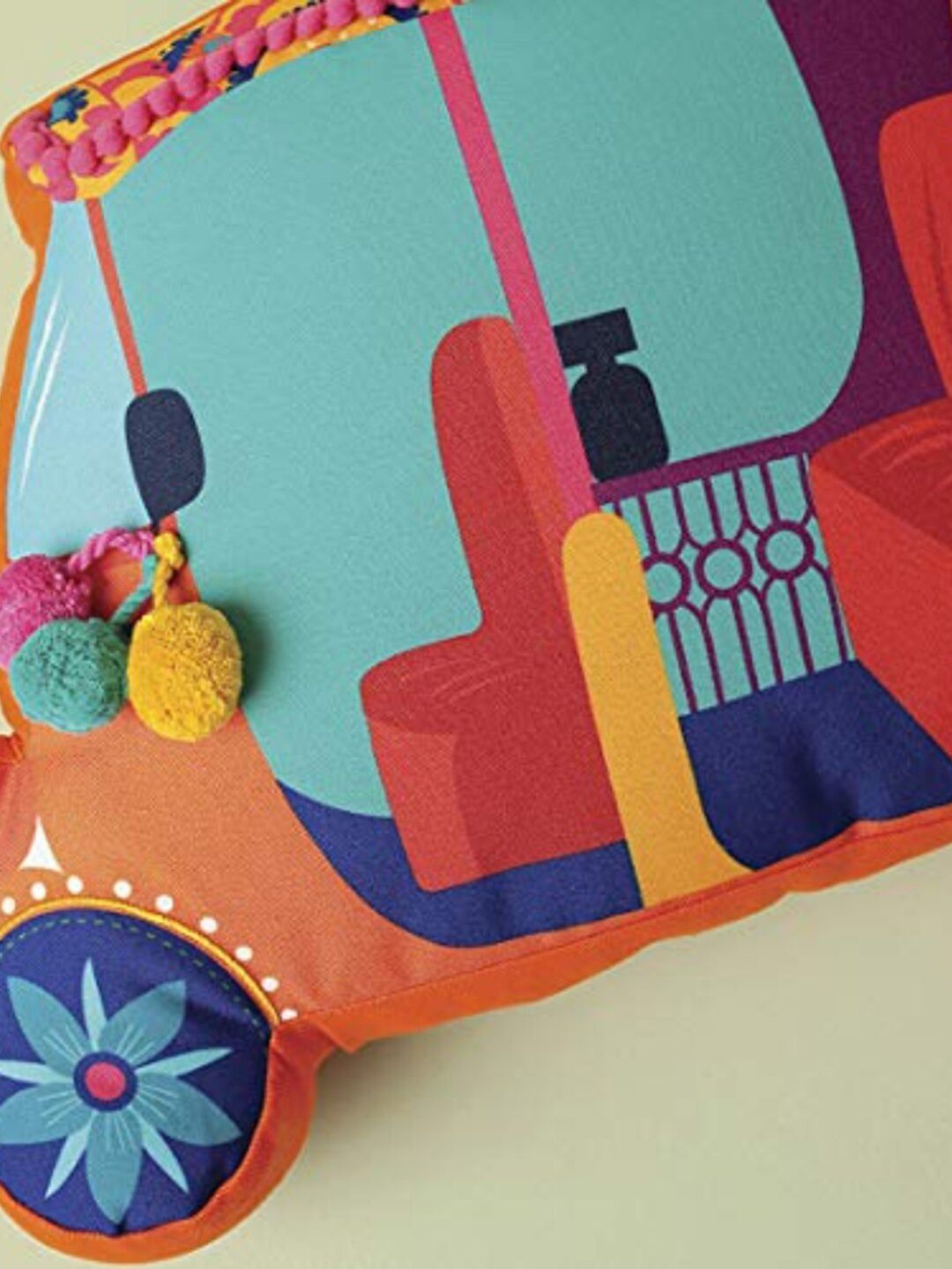 Chumbak Orange & Blue Pom Pom Stuffed Cushion Price in India