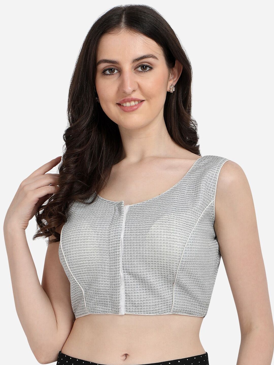 Fab Dadu Women Silver Toned  Solid Saree Blouse Price in India