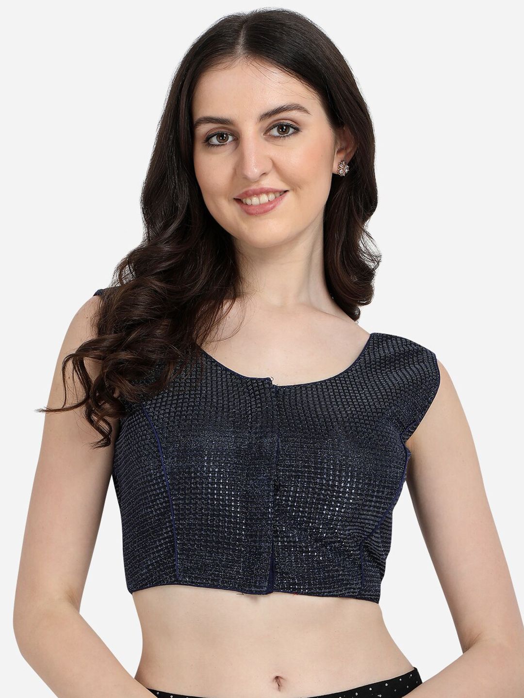 Fab Dadu Women Navy Blue Solid Saree Blouse Price in India