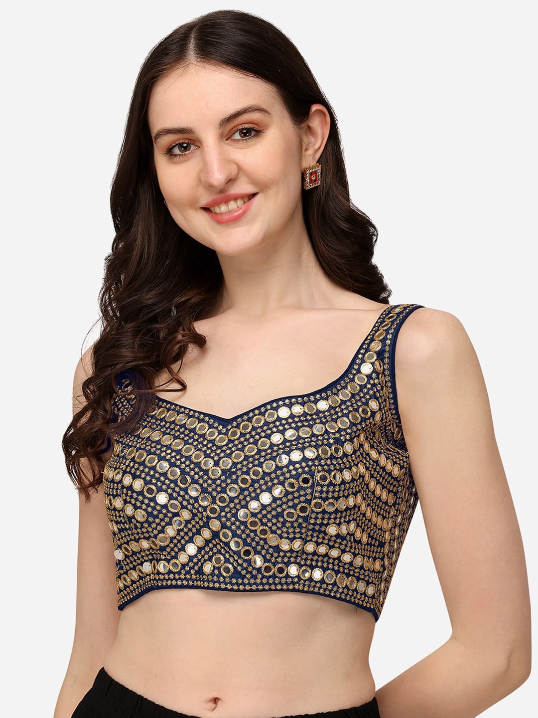Fab Dadu Women Navy Blue Embroidered Saree Blouse Price in India