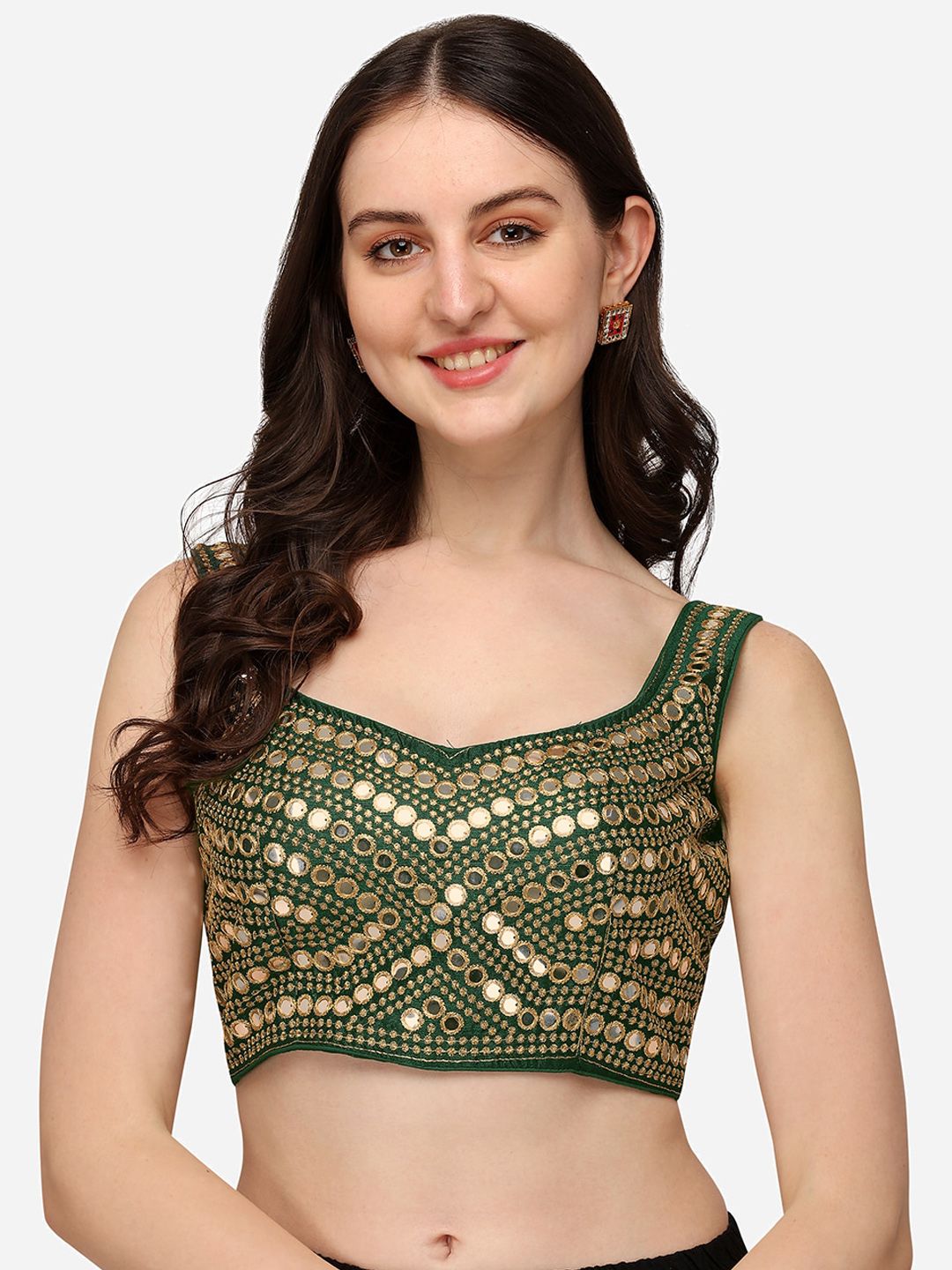 Fab Dadu Women Green Embroidered Saree Blouse Price in India