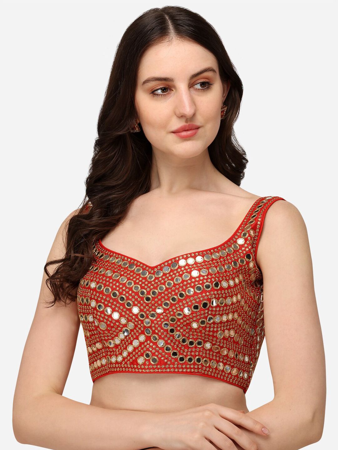 Fab Dadu Women Red Embroidered Saree Blouse Price in India