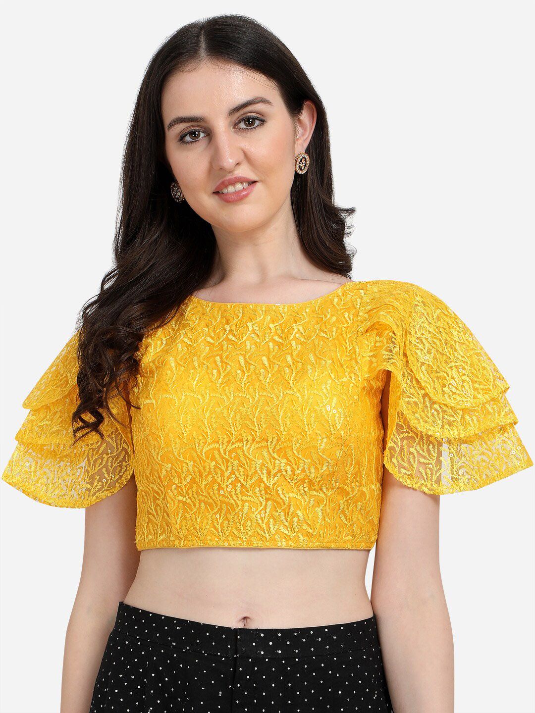 Fab Dadu Yellow Embroidered Saree Blouse Price in India