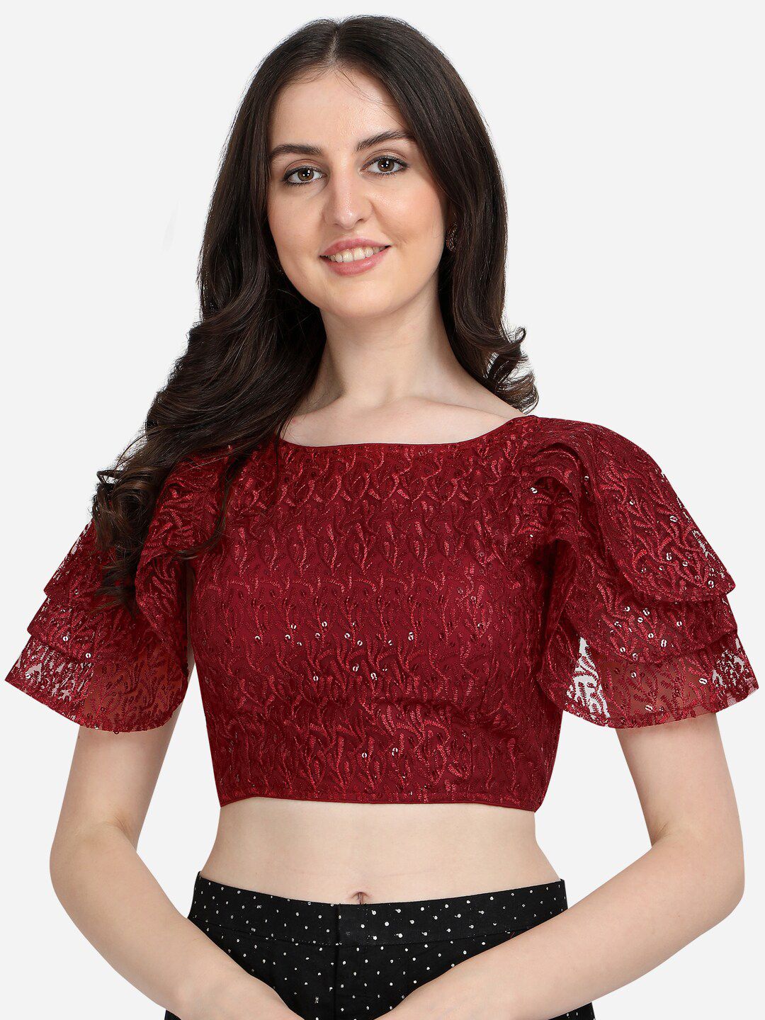 Fab Dadu Women Maroon Embroidered Saree Blouse Price in India
