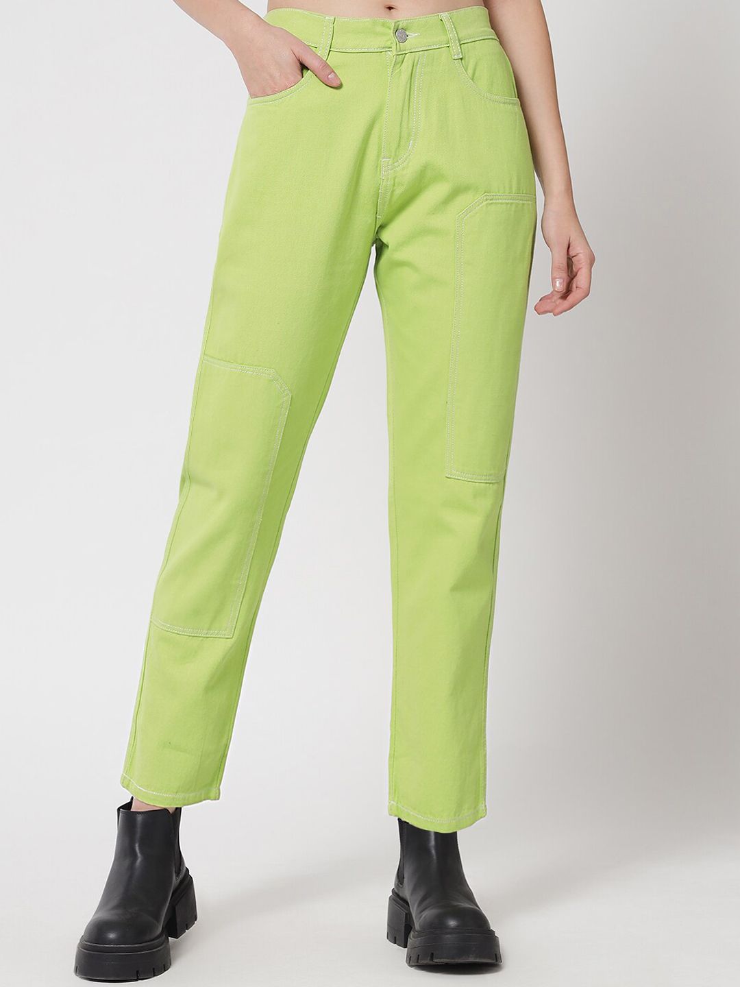 River Of Design Jeans Women Fluorescent Green Boyfriend Fit High-Rise Jeans Price in India