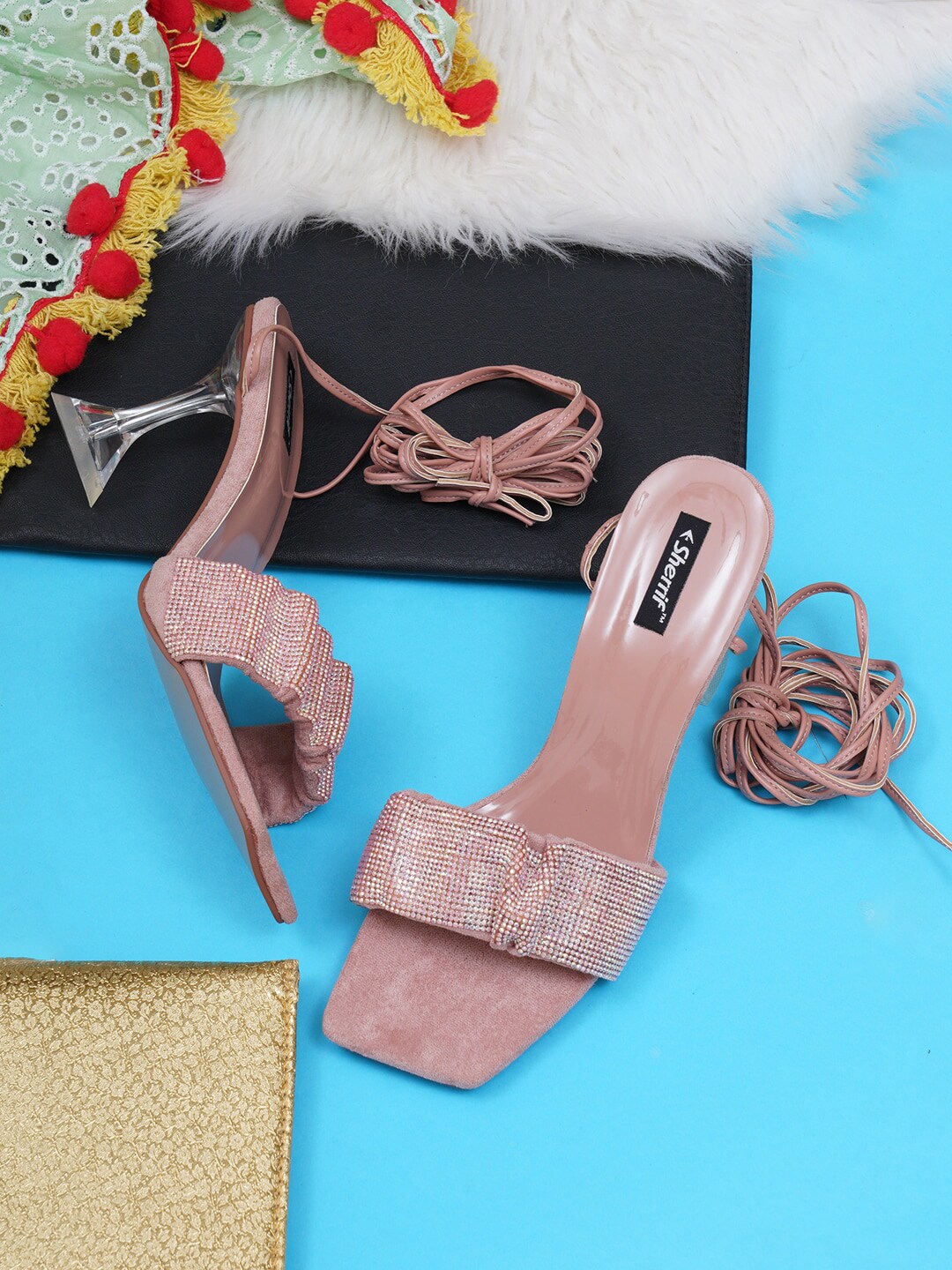 Sherrif Shoes Women Pink Embellished Party High-Top Kitten Heels with Buckles Price in India