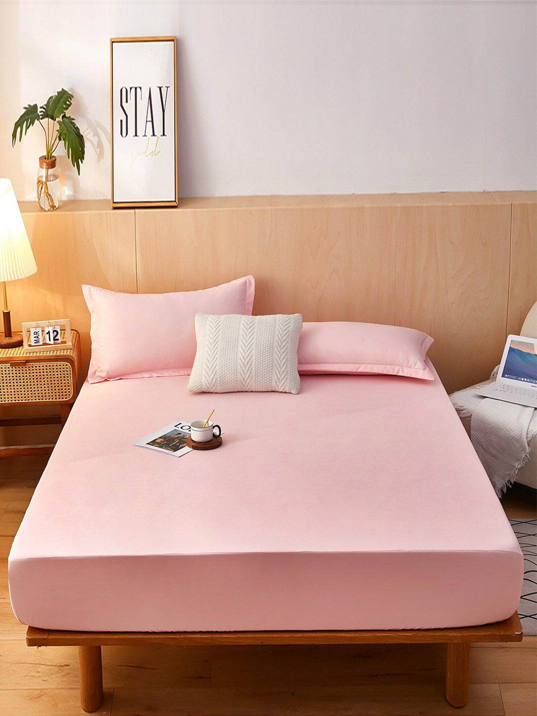 JC Collection Pink 160 TC Fitted Queen Bedsheet Price in India