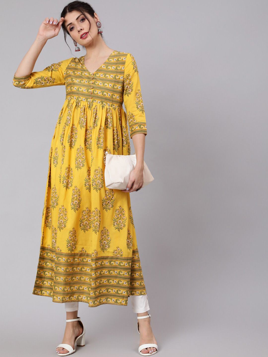 Awadhi Yellow Ethnic Motifs Empire Midi Dress Price in India
