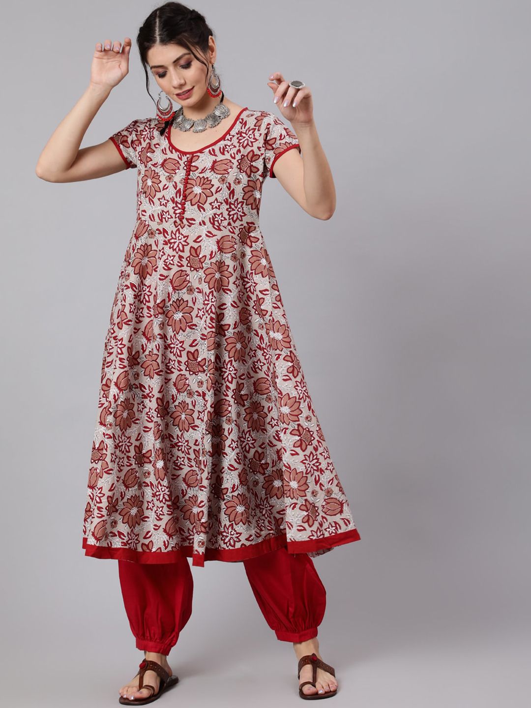 Awadhi Grey Ethnic Motifs A-Line Midi Dress Price in India