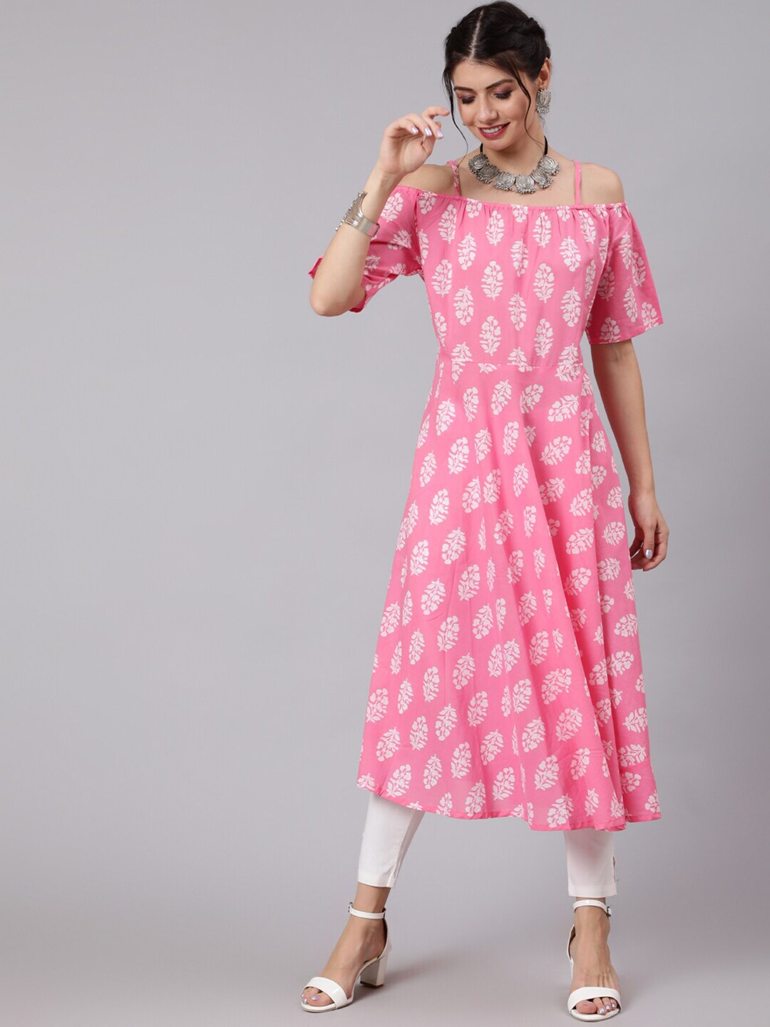 Awadhi Pink Ethnic Motifs Maxi Dress Price in India