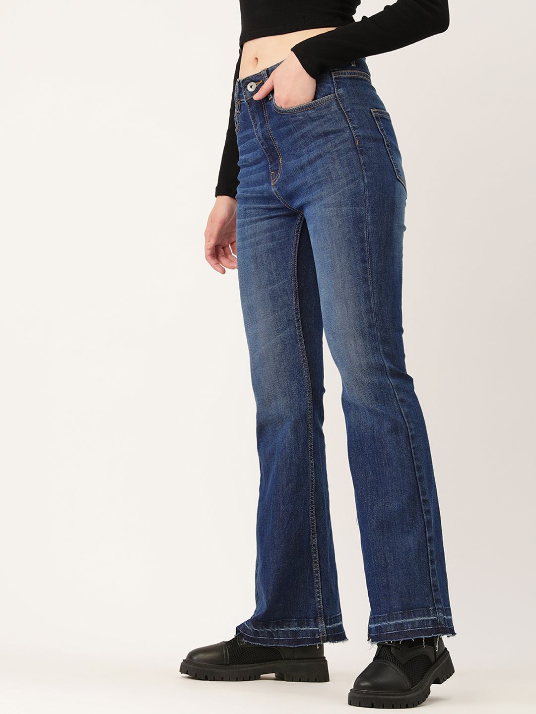 Antheaa Women Navy Blue Wide Leg High-Rise Light Fade Stretchable Jeans Price in India