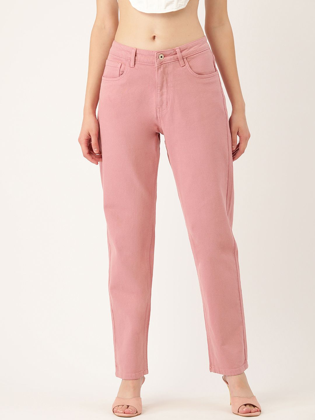 Antheaa Women Pink Straight Fit Light Fade Stretchable Jeans Price in India