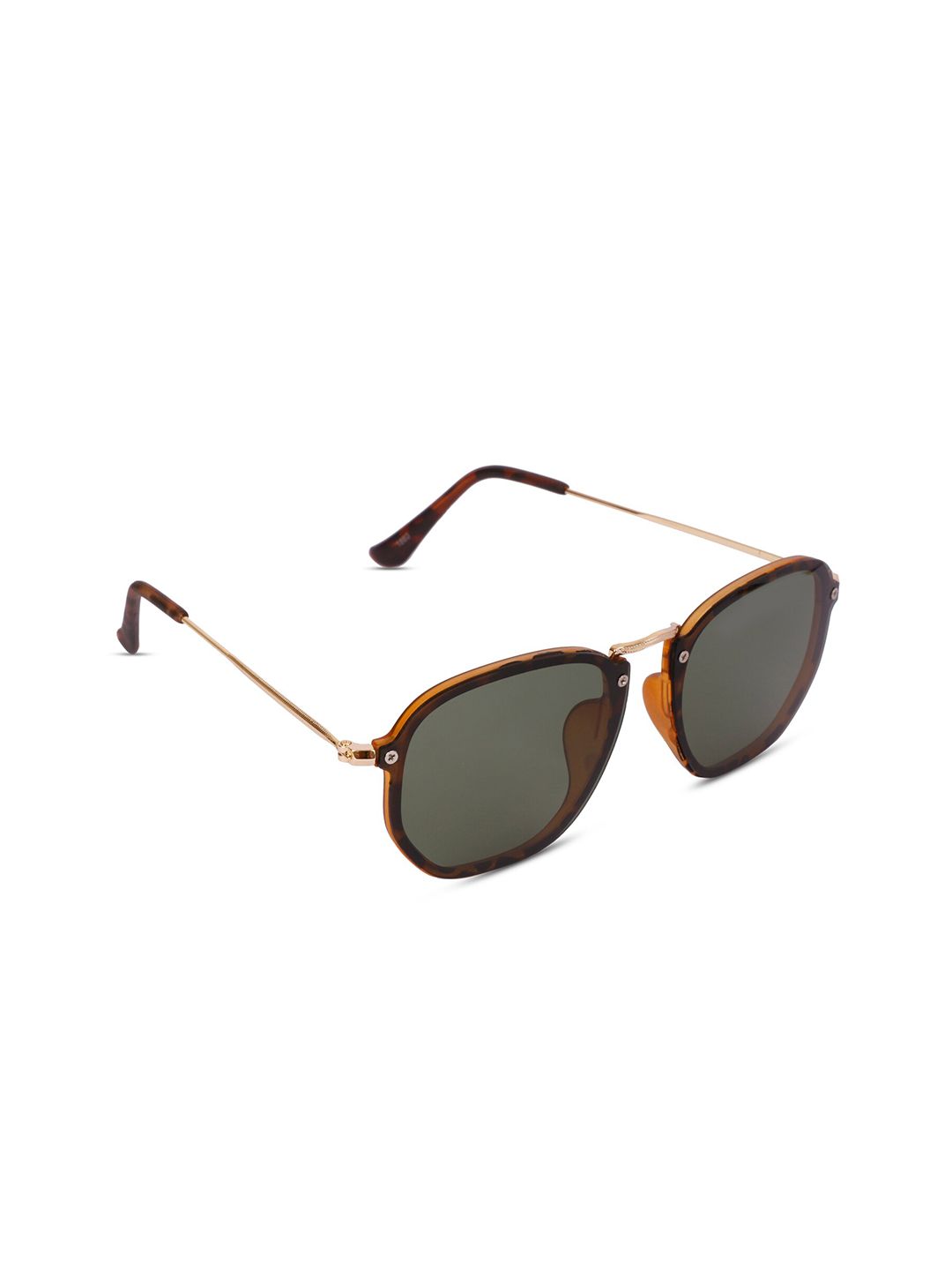 SUNNIES Unisex Green Lens & Gold-Toned Square Sunglasses with Polarised and UV Protected Lens