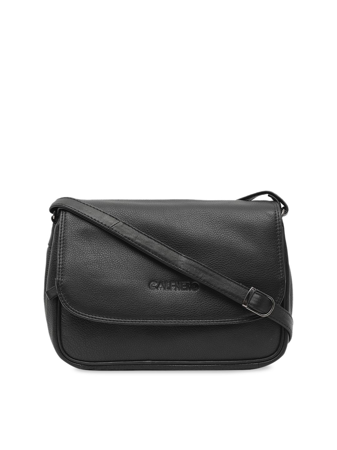 CALFNERO Black Textured Leather Structured Sling Bag Price in India