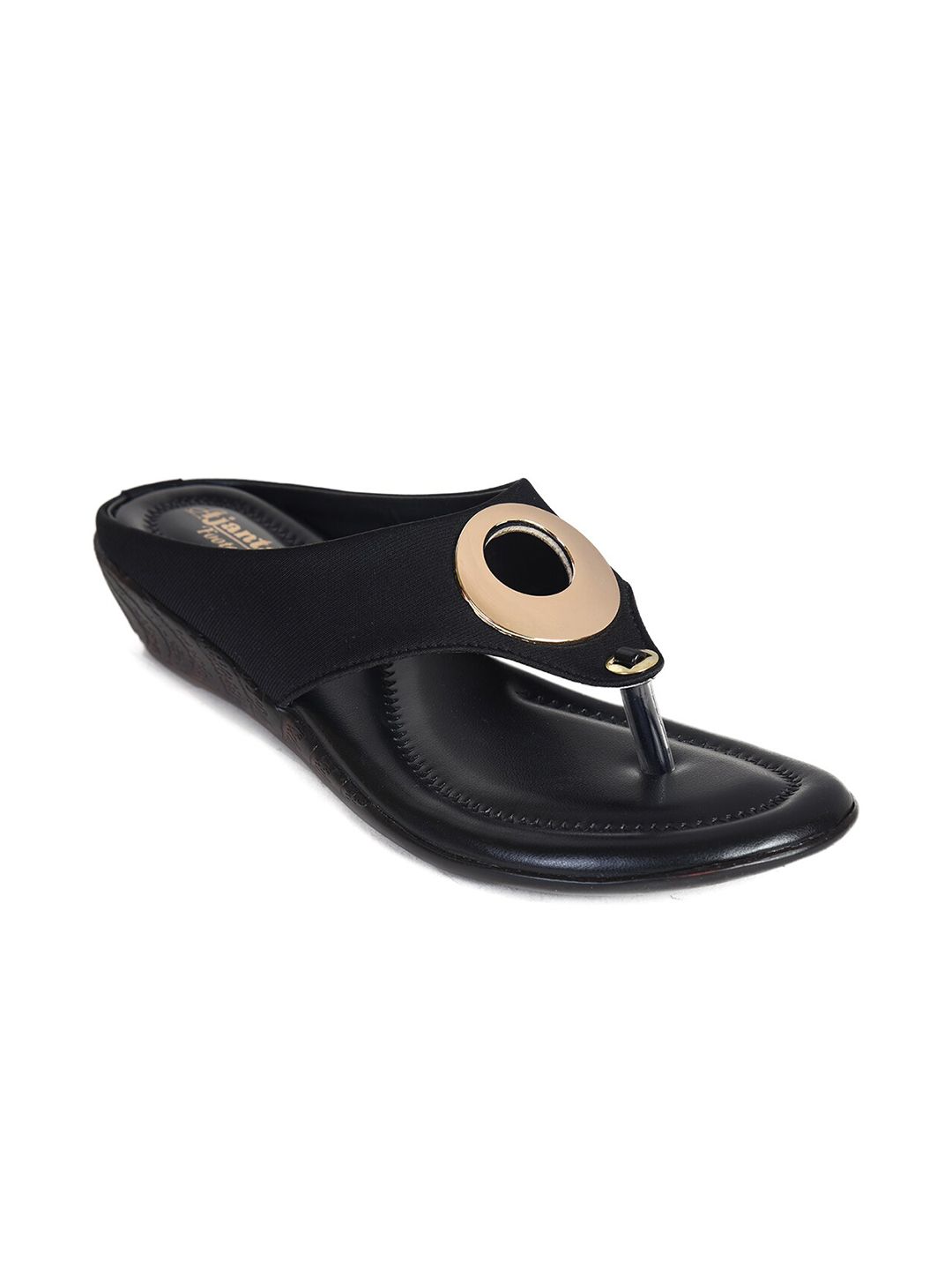 Ajanta Women Black & Gold-Toned Slip-On Price in India