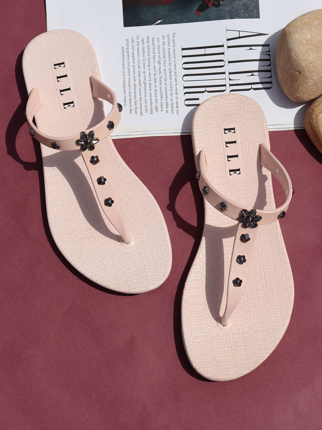 ELLE Women Nude-Coloured Thong Flip-Flops Price in India