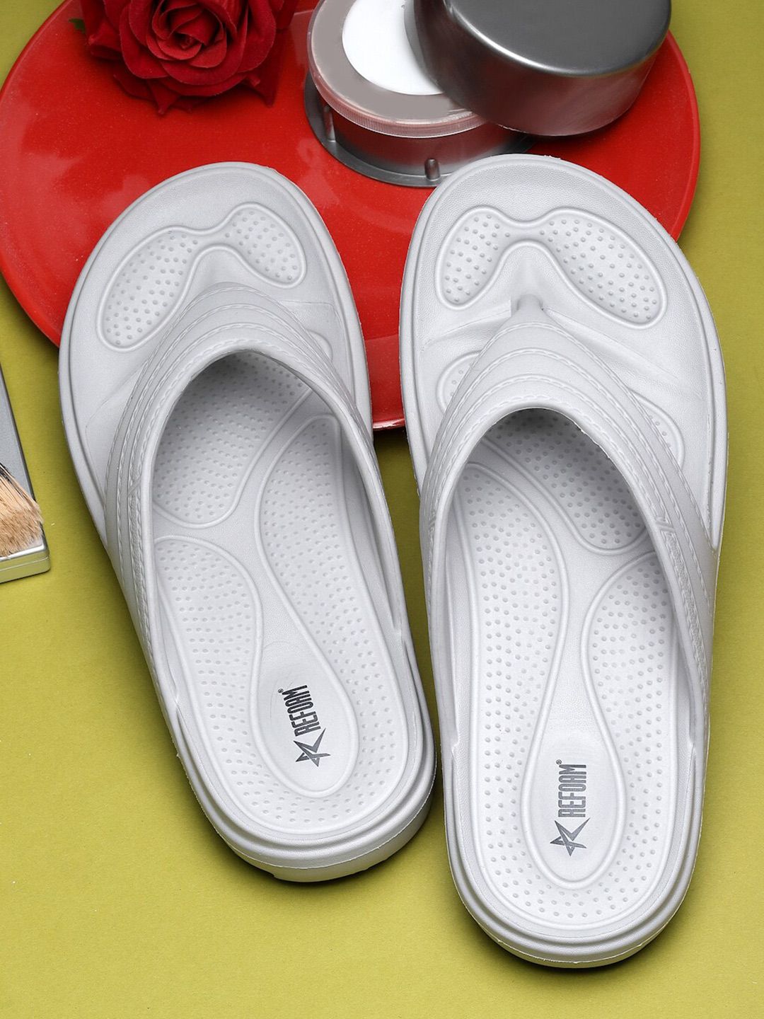 REFOAM Women Grey Rubber Thong Flip-Flops Price in India