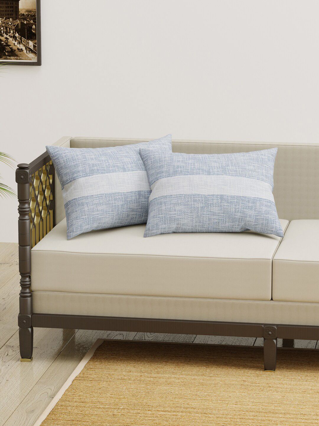 Gulaab Jaipur Grey Set of 2 Colourblocked Rectangle Cushion Covers Price in India