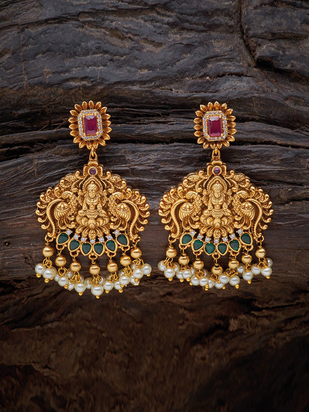 Kushal's Fashion Jewellery Red Gold Plated Contemporary Drop Earrings Price in India
