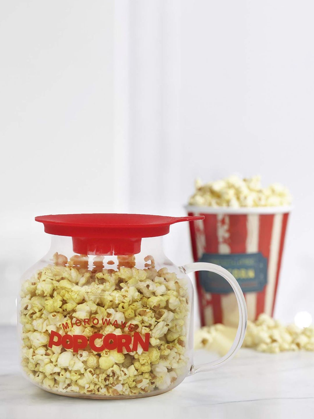 Femora Transparent & Red Borosilicate Glass Microwave Safe Popcorn Maker Price in India