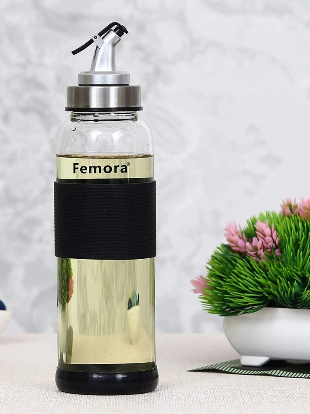 Femora Set of 2 Borosilicate Glass Oil Dispenser with Lid 500ml Price in India