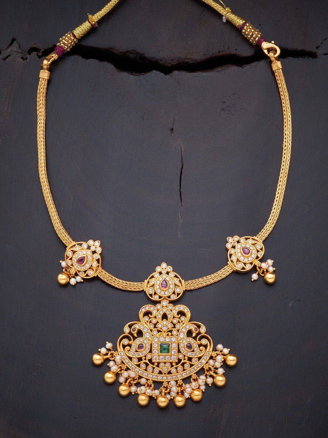 Kushal's Fashion Jewellery Woman Gold-Toned & Pink Silver Rose Gold-Plated Temple Necklace Price in India