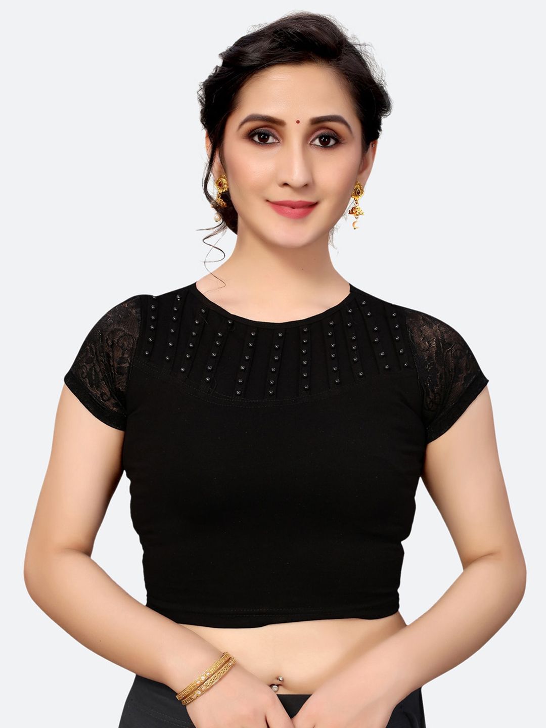 SIRIL Black Solid Woven-Design Saree Blouse Price in India