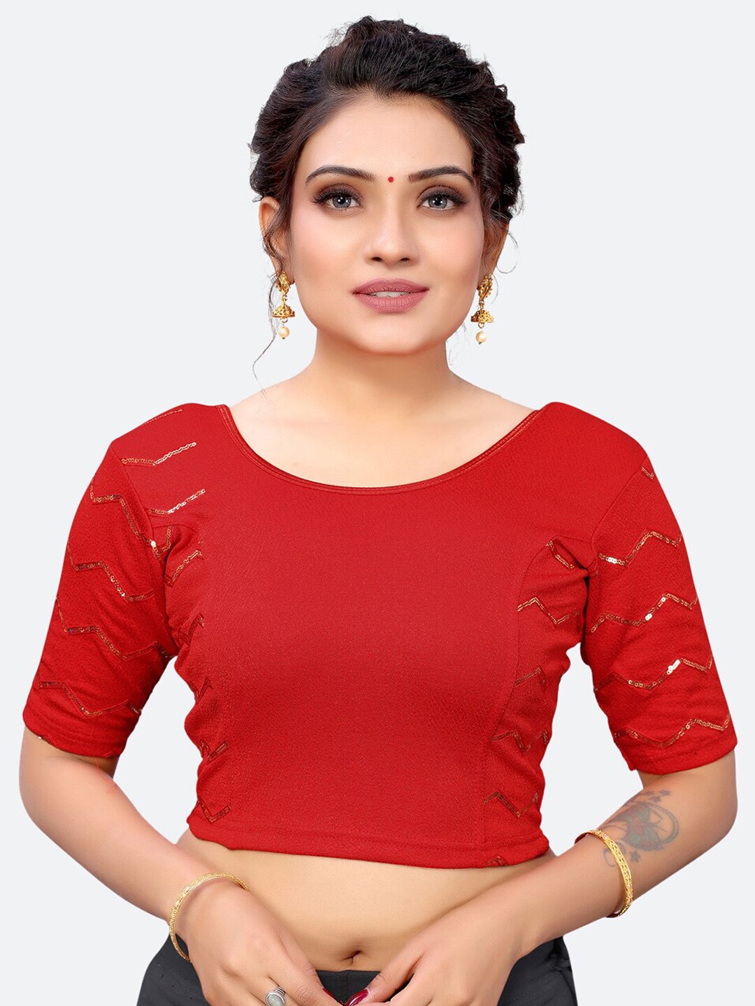 SIRIL Women Red Embellished Saree Blouse Price in India