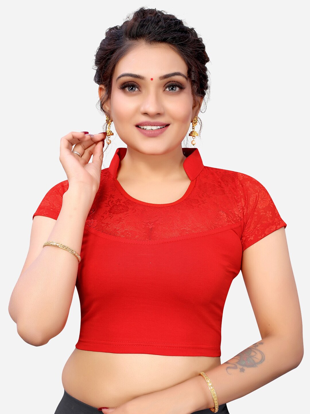 SIRIL Red Solid Saree Blouse Price in India