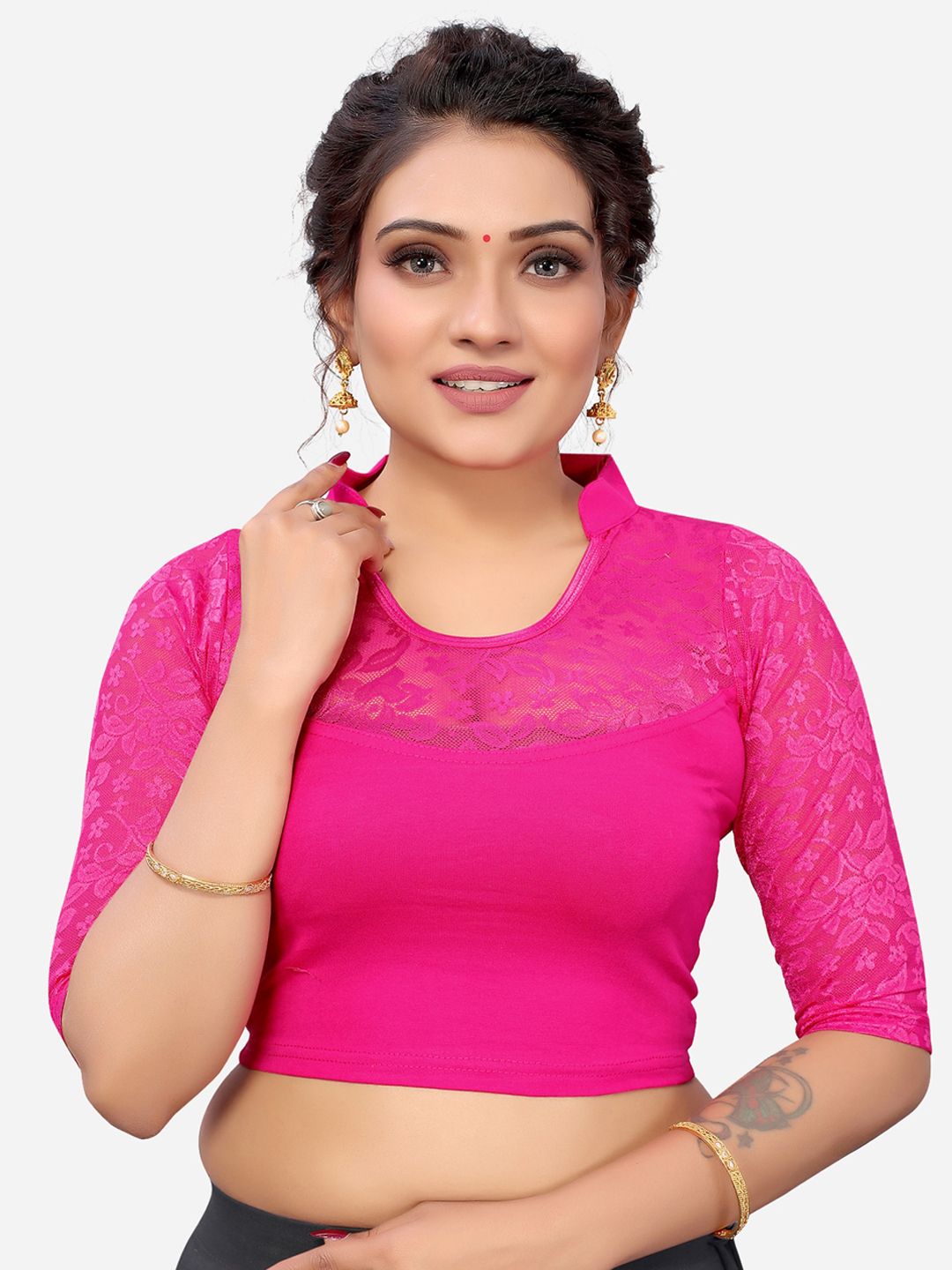 SIRIL Women Pink Woven Design Saree Blouse Price in India