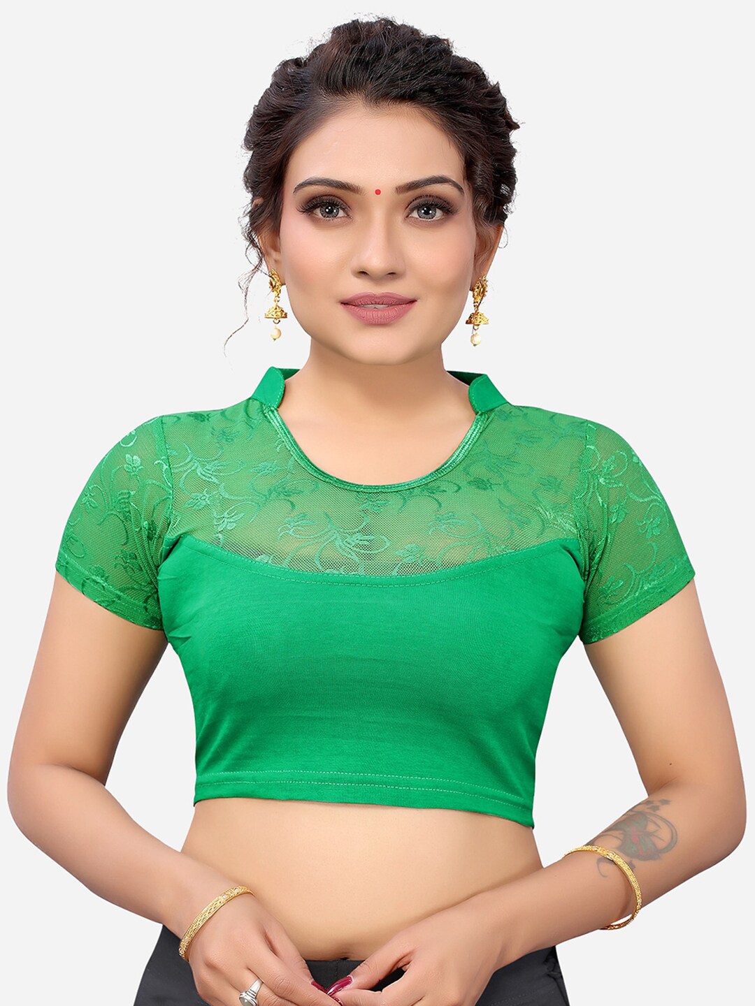 SIRIL Women Green Woven Design Saree Blouse Price in India