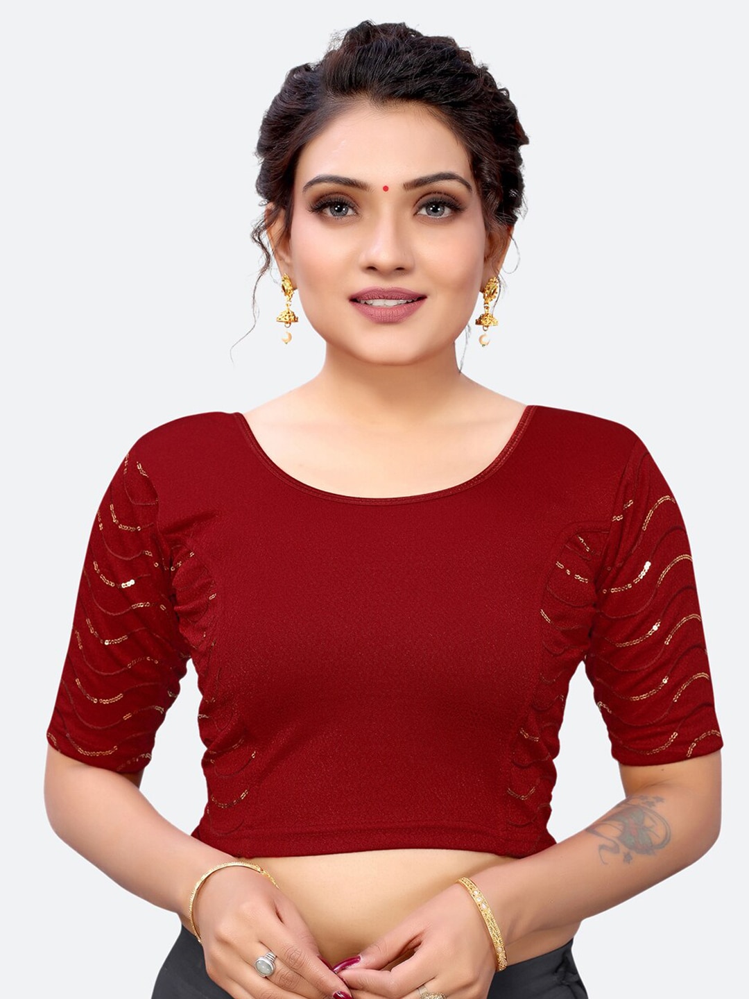 SIRIL Women Maroon Embellished Saree Blouse Price in India